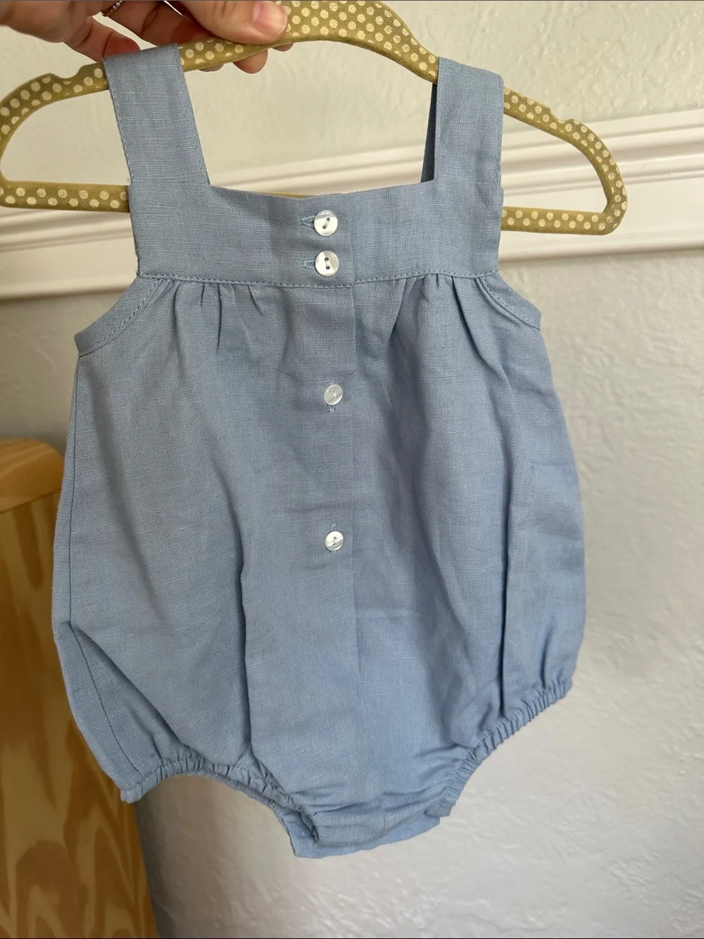 M&H Light Blue Baby Romper with Button Straps